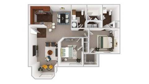 Floor plan for 2 beds, 1 bath, 986 sqft